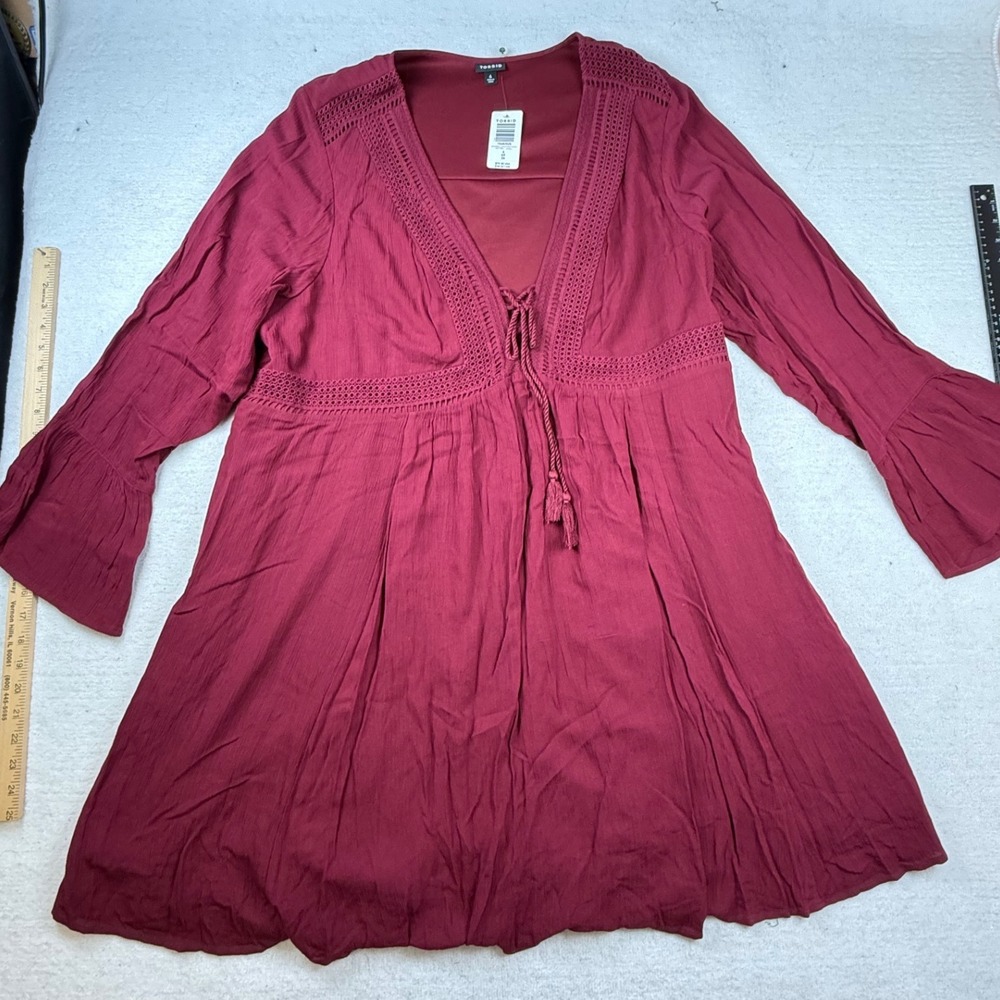 Torrid Burgundy Red Lace Up Gauze Skater Dress Plus Size 4 4X 26 Bell Sleeve NEW